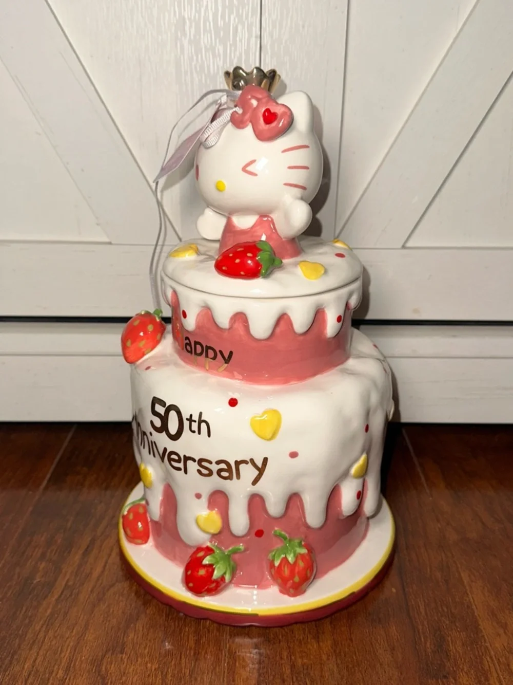 Sanrio Hello Kitty Strawberry 50th Anniversary Tiered Cake Cookie Jar Canister